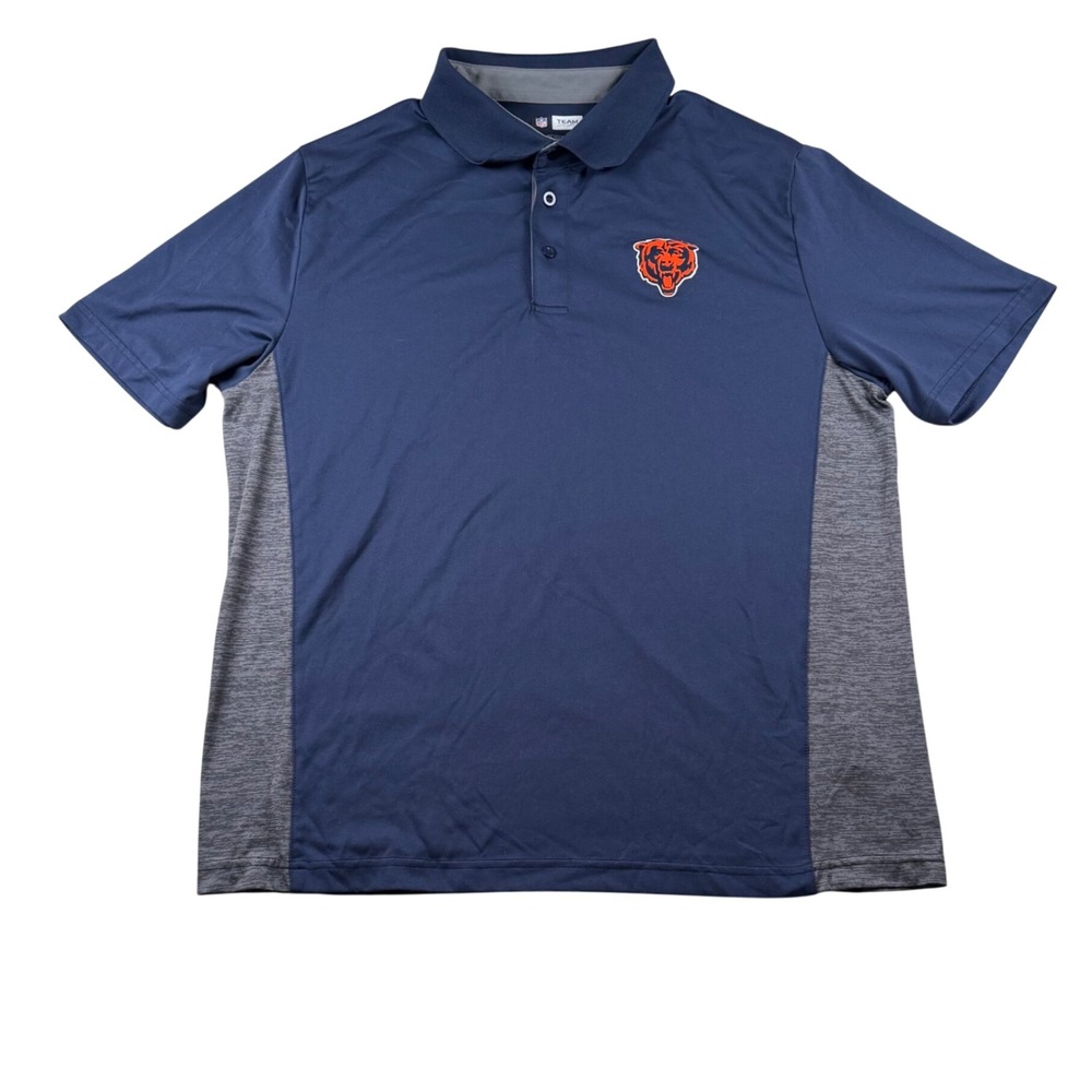 NFL Team Apparel Chicago Bears Polo Shirt Mens XL Navy Blue Gray Colorblock Logo